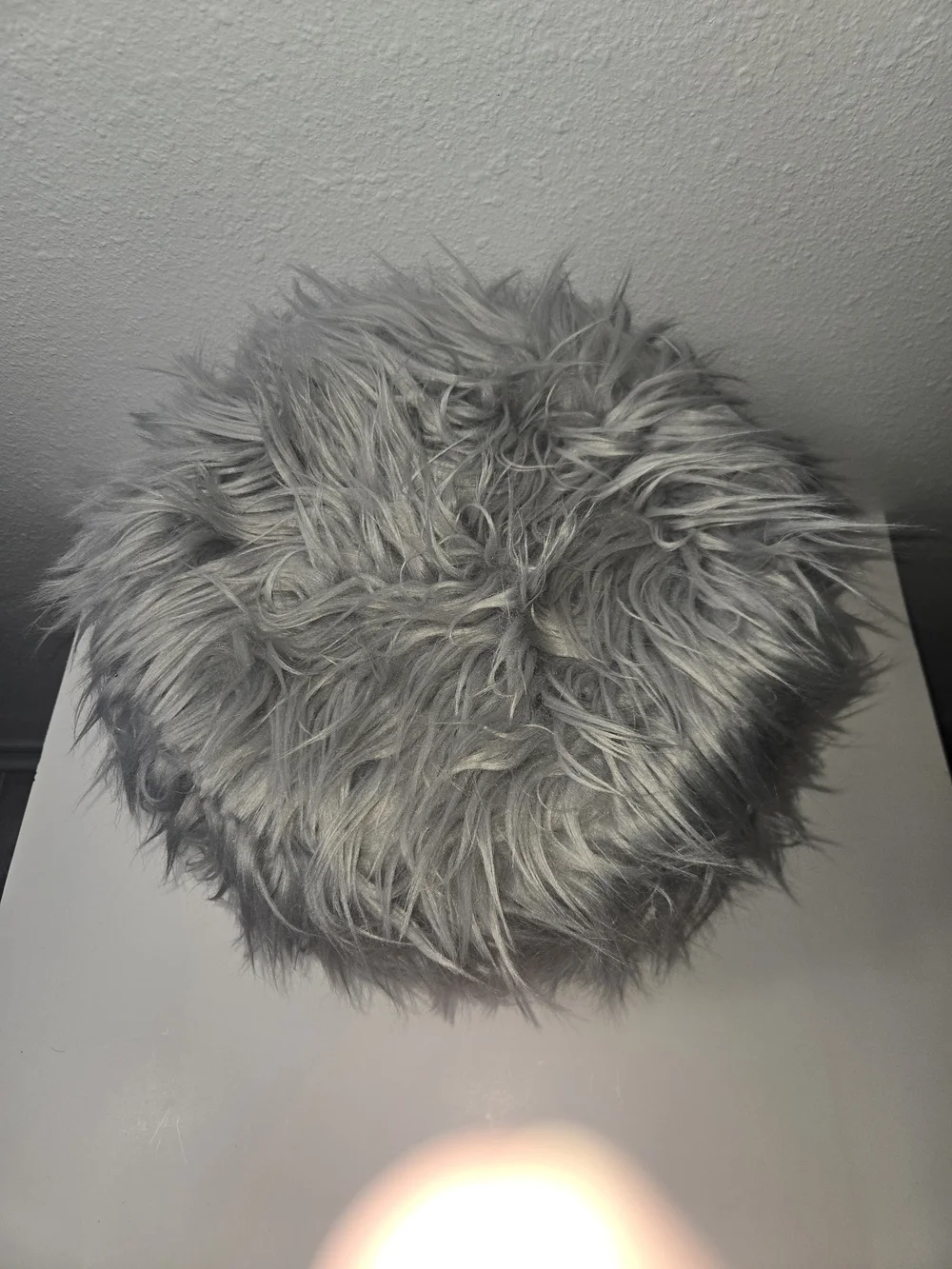 Faux Fur Gray Accent Stool with Wooden Legs